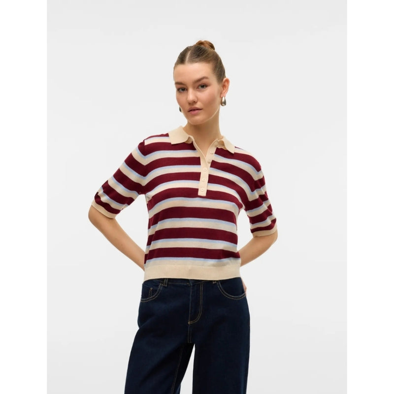 Vero Moda VERO MODA DAME POLO AWSIKITA Top Birch Stripes Zinfandel