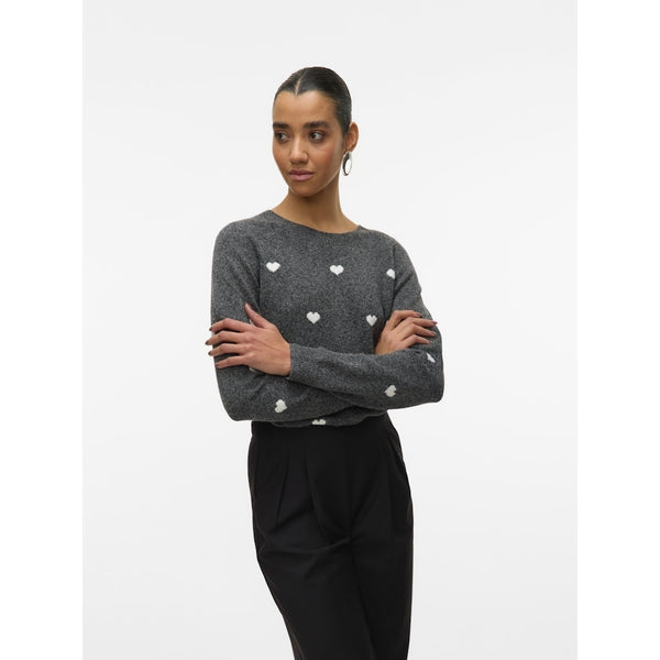 Vero Moda VERO MODA DAME STRIKTRØJE VMDOFFY Knit Dark Grey Melange White Hearts