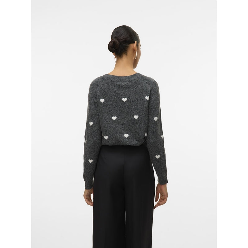 Vero Moda VERO MODA DAME STRIKTRØJE VMDOFFY Knit Dark Grey Melange White Hearts