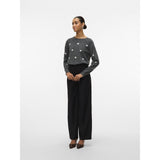 Vero Moda VERO MODA DAME STRIKTRØJE VMDOFFY Knit Dark Grey Melange White Hearts