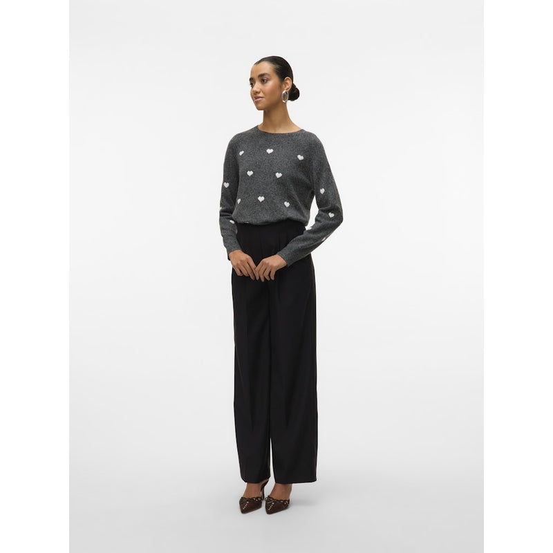 Vero Moda VERO MODA DAME STRIKTRØJE VMDOFFY Knit Dark Grey Melange White Hearts