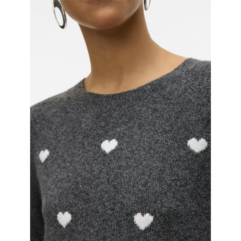 Vero Moda VERO MODA DAME STRIKTRØJE VMDOFFY Knit Dark Grey Melange White Hearts