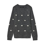Vero Moda VERO MODA DAME STRIKTRØJE VMDOFFY Knit Dark Grey Melange White Hearts