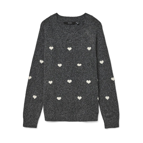 Vero Moda VERO MODA DAME STRIKTRØJE VMDOFFY Knit Dark Grey Melange White Hearts