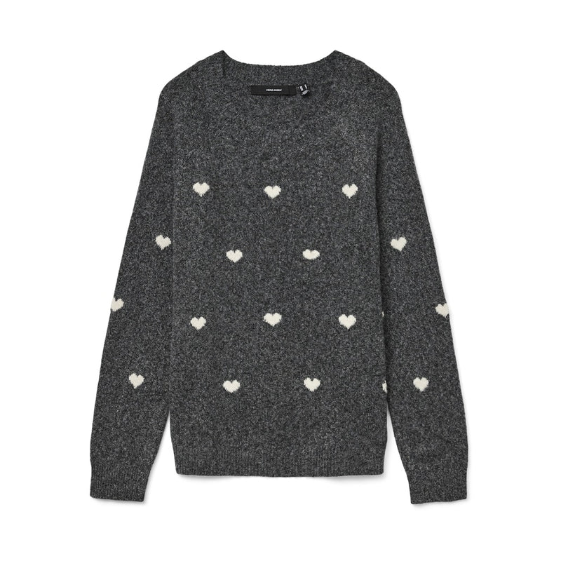 Vero Moda VERO MODA DAME STRIKTRØJE VMDOFFY Knit Dark Grey Melange White Hearts