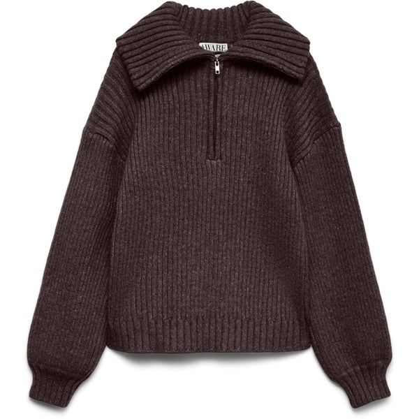 Vero Moda VERO MODA Dame Pullover Awulla LS High Half-Zip Knit Knit Chocolate Plum