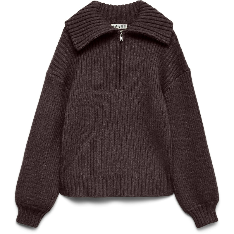 Vero Moda VERO MODA Dame Pullover Awulla LS High Half-Zip Knit Knit Chocolate Plum