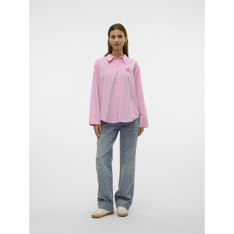 Vero Moda VERO MODA dame skjorte VMCHARLOTTE Shirt Bonbon Stripes Fiery red/cloud dancer