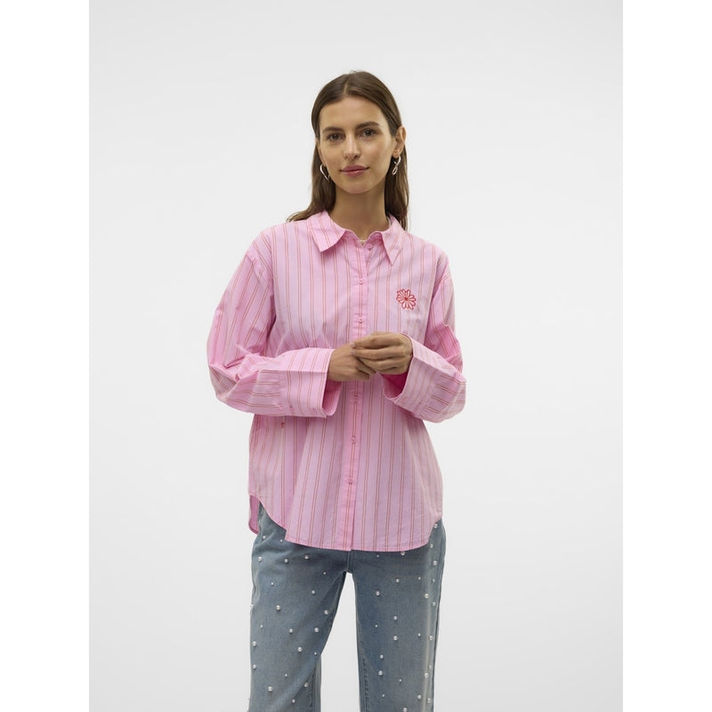 Vero Moda VERO MODA dame skjorte VMCHARLOTTE Shirt Bonbon Stripes Fiery red/cloud dancer