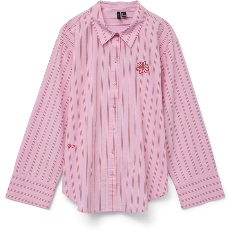 Vero Moda VERO MODA dame skjorte VMCHARLOTTE Shirt Bonbon Stripes Fiery red/cloud dancer