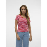 Vero Moda VERO MODA dame t-shirt VMLOTTE T-shirt Fiery Red Stripes BONBON