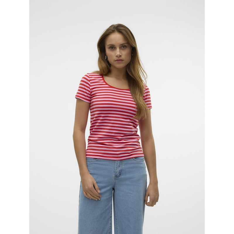 Vero Moda VERO MODA dame t-shirt VMLOTTE T-shirt Fiery Red Stripes BONBON