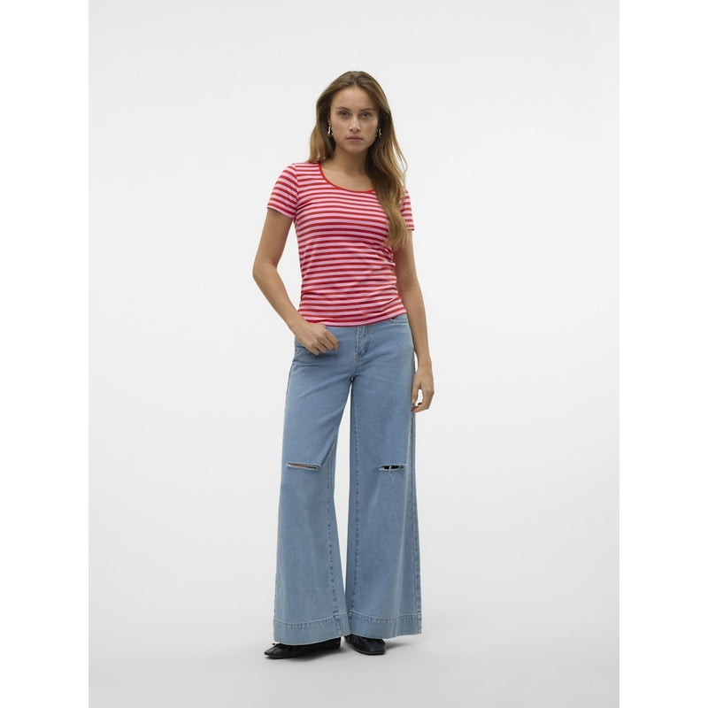 Vero Moda VERO MODA dame t-shirt VMLOTTE T-shirt Fiery Red Stripes BONBON