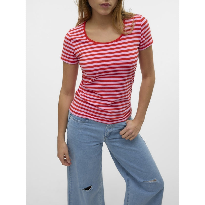 Vero Moda VERO MODA dame t-shirt VMLOTTE T-shirt Fiery Red Stripes BONBON