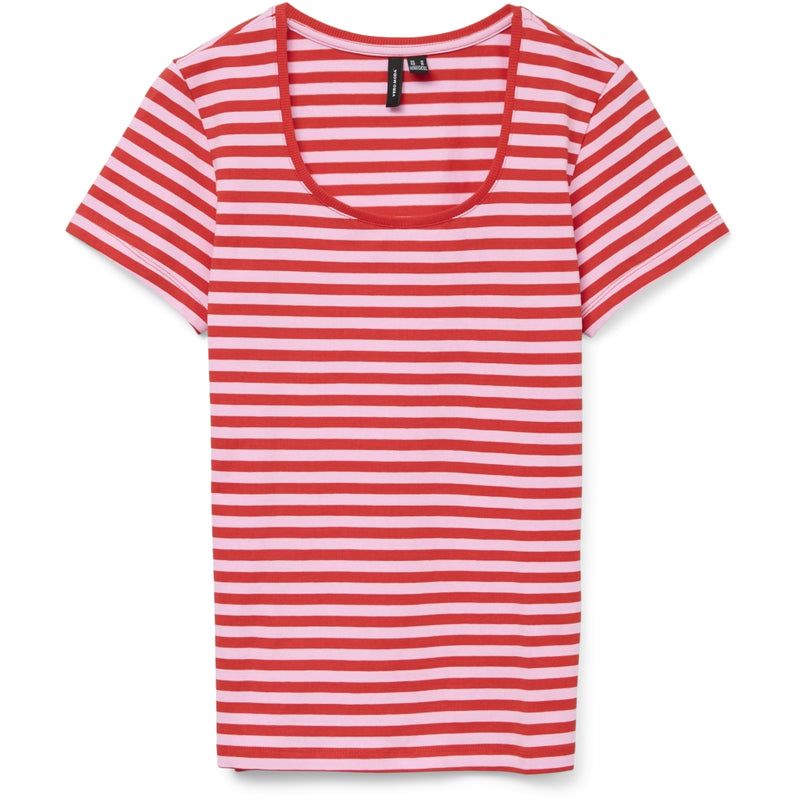 Vero Moda VERO MODA dame t-shirt VMLOTTE T-shirt Fiery Red Stripes BONBON