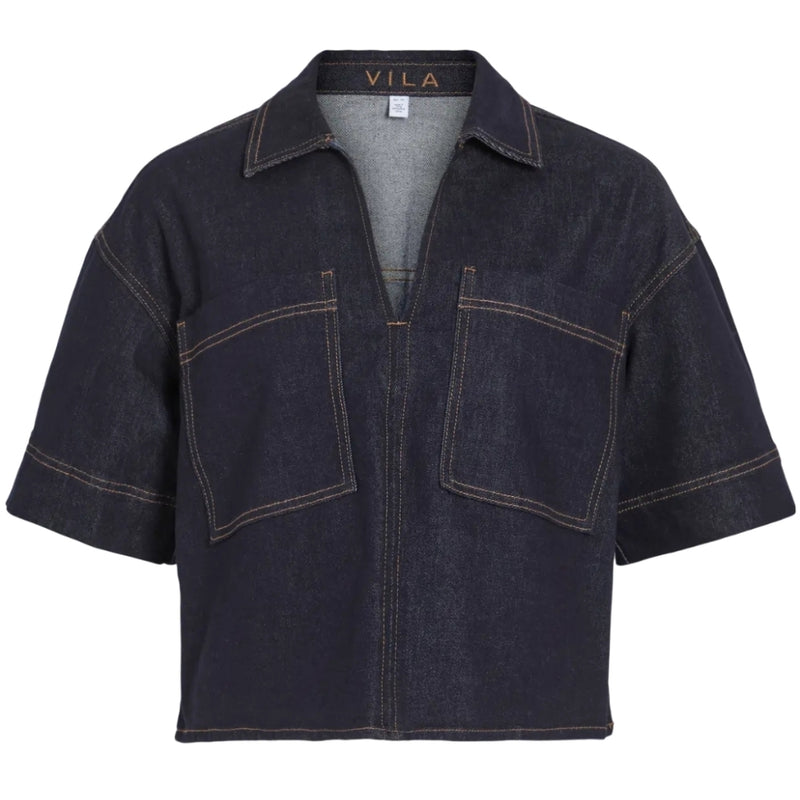 VILA VILA DAME TOP VILEVA Top Dark Blue Denim
