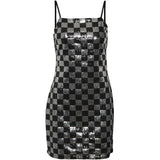NOISY MAY Noisy May dame kjole NMMINDY Restudsalg Black BLACK AND SILVER SEQUIN CHECK