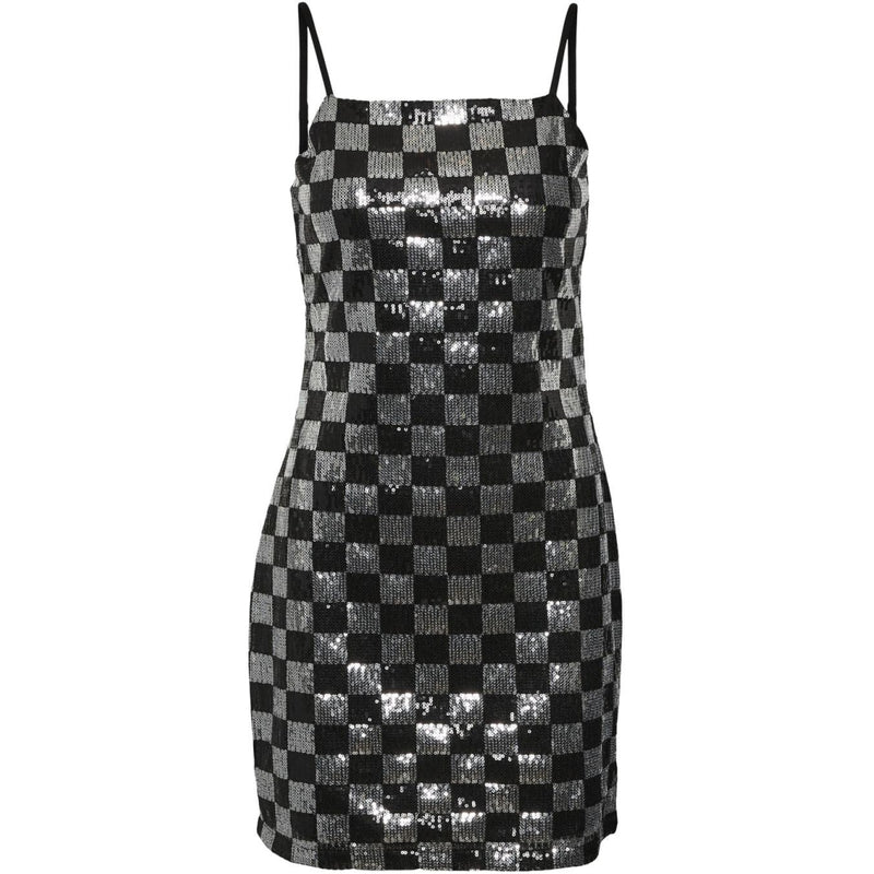 NOISY MAY Noisy May dame kjole NMMINDY Restudsalg Black BLACK AND SILVER SEQUIN CHECK