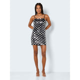 NOISY MAY Noisy May dame kjole NMMINDY Restudsalg Black BLACK AND SILVER SEQUIN CHECK