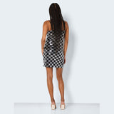 NOISY MAY Noisy May dame kjole NMMINDY Restudsalg Black BLACK AND SILVER SEQUIN CHECK
