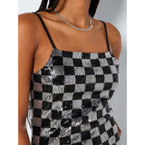 NOISY MAY Noisy May dame kjole NMMINDY Restudsalg Black BLACK AND SILVER SEQUIN CHECK