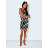 NOISY MAY Noisy May dame kjole NMMINDY Restudsalg Black BLACK AND SILVER SEQUIN CHECK
